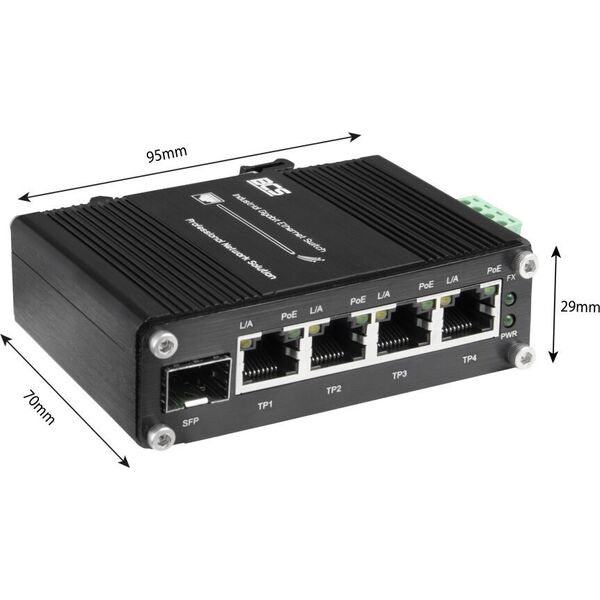 4 portowy przemysłowy switch PoE na szynę DIN BCS-ISP04G01G