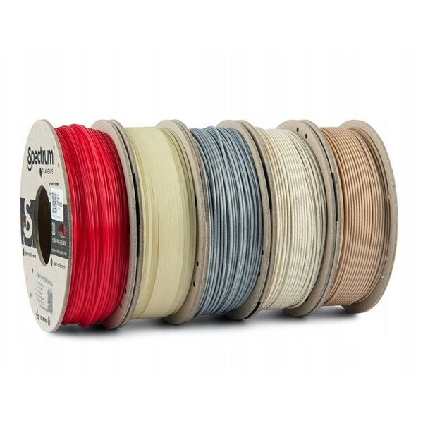 Spectrum Filament PLA specials 5x250g mix, 80754, Stone Light, Stone Dark, Thermoactiv Red, Wood OAK, Glow Green