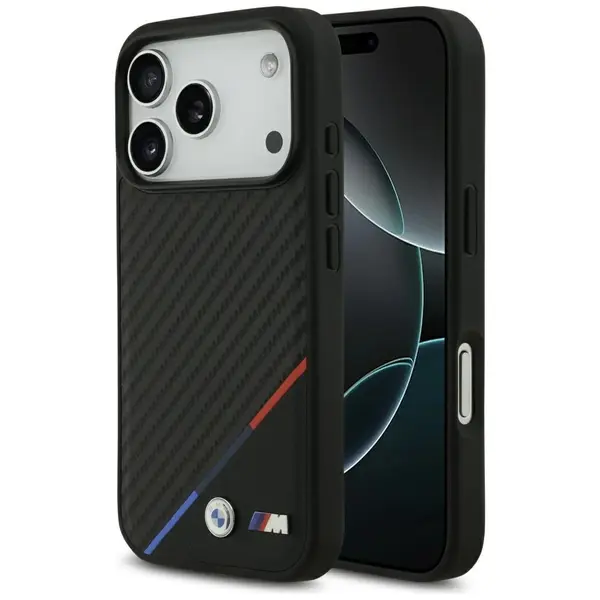 Etui BMW M Carbon Tricolor Line MagSafe do iPhone 17 Pro czarny