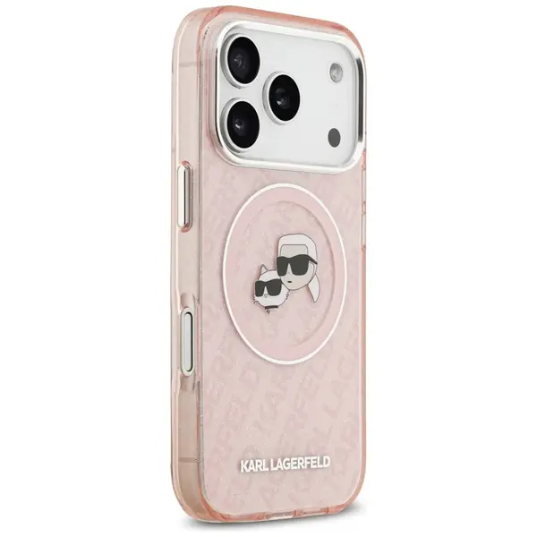 Case Karl Lagerfeld IML Glitter Karl & Choupette Heads Logo MagSafe for iPhone 17 Pro Max pink