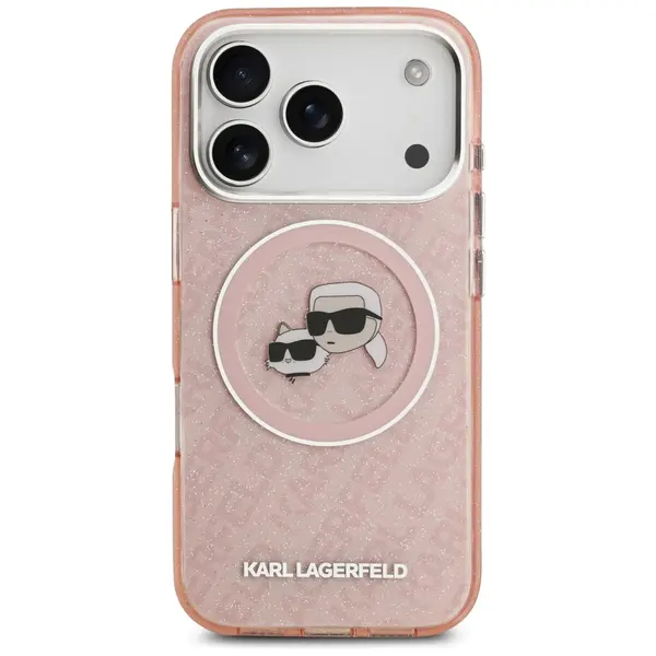 Case Karl Lagerfeld IML Glitter Karl & Choupette Heads Logo MagSafe for iPhone 17 Pro Max pink