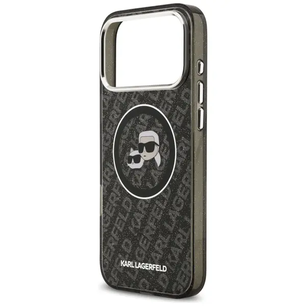 Etui Karl Lagerfeld IML Glitter Karl & Choupette Heads Logo MagSafe do iPhone 17 Pro Max czarny