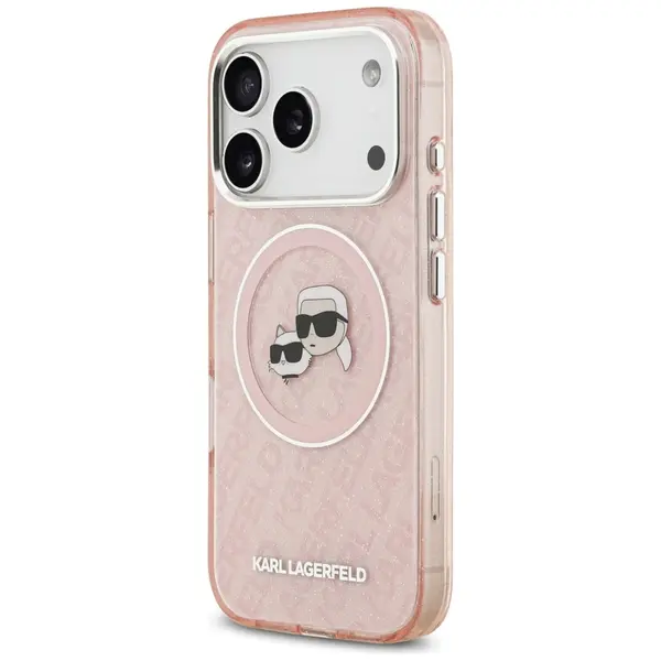 Case Karl Lagerfeld IML Glitter Karl & Choupette Heads Logo MagSafe for iPhone 17 Pro Max pink