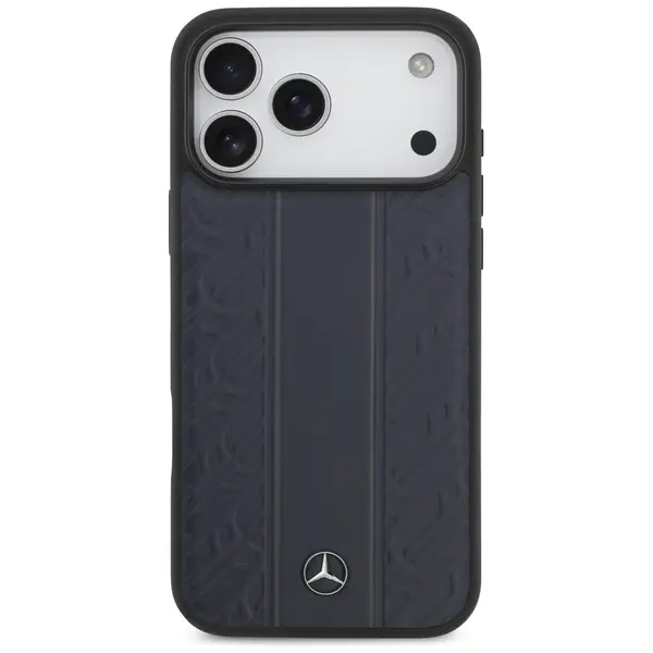 Case Mercedes Leather Laurel Leaves Stripes MagSafe for iPhone 17 Pro Max blue