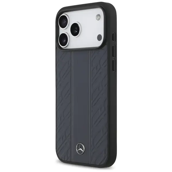 Case Mercedes Leather Laurel Leaves Stripes MagSafe for iPhone 17 Pro Max blue