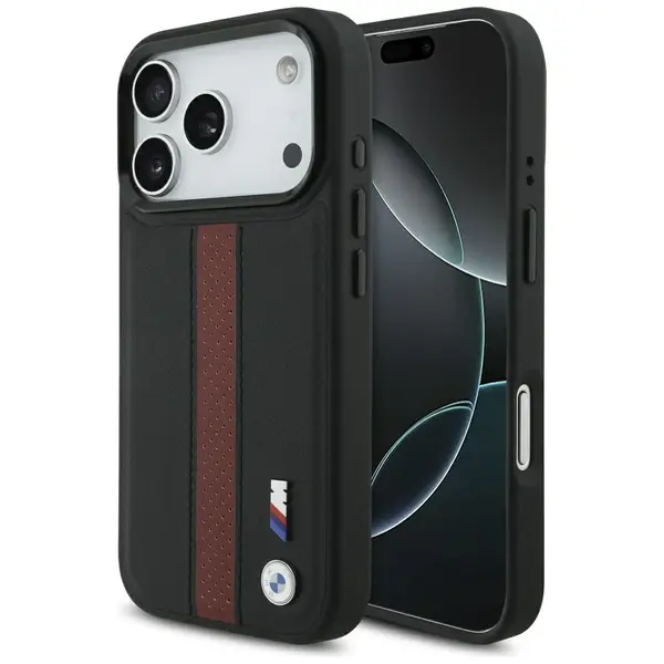 Etui BMW M Perforated Stripe Logo MagSafe do iPhone 17 Pro czerwony