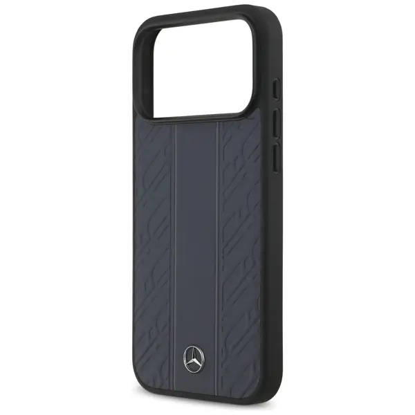 Case Mercedes Leather Laurel Leaves Stripes MagSafe for iPhone 17 Pro Max blue