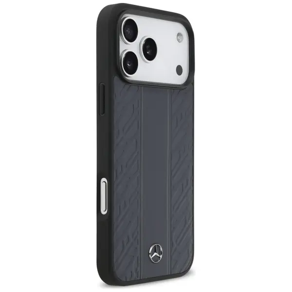 Case Mercedes Leather Laurel Leaves Stripes MagSafe for iPhone 17 Pro Max blue