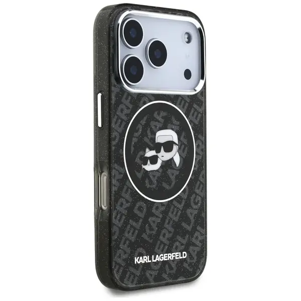 Etui Karl Lagerfeld IML Glitter Karl & Choupette Heads Logo MagSafe do iPhone 17 Pro czarny