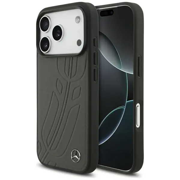 Case Mercedes Leather Large Laurel Leave MagSafe for iPhone 17 Pro antracyt