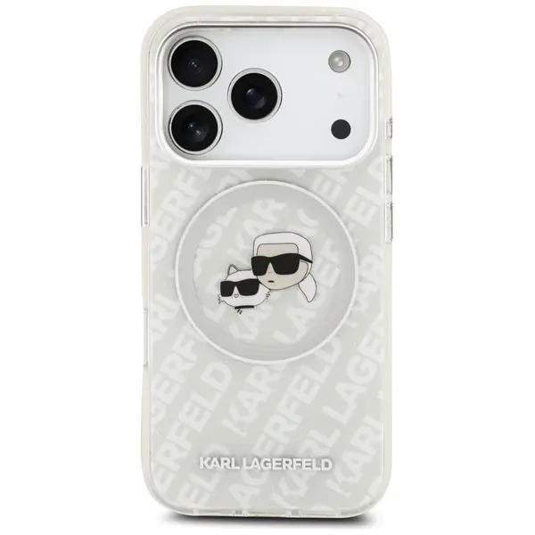 Case Karl Lagerfeld IML Glitter Karl & Choupette Heads Logo MagSafe for iPhone 17 Pro gray