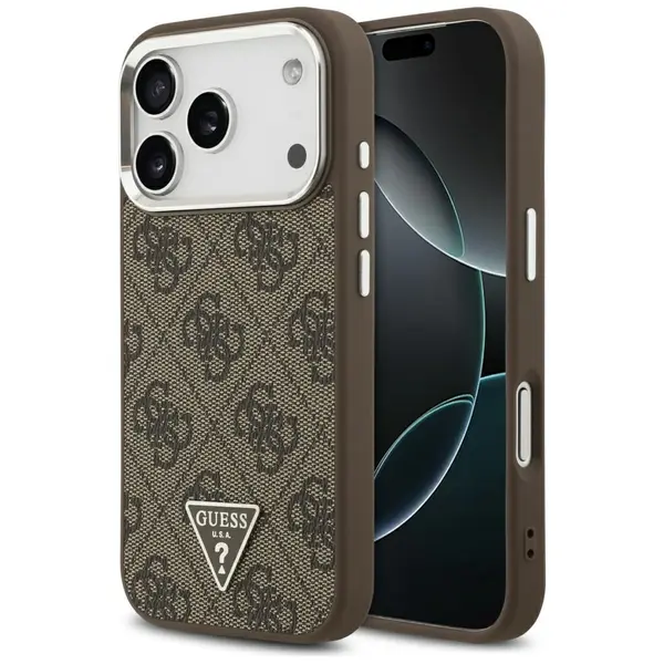 Etui Guess 4G Triangle Logo MagSafe do iPhone 17 Pro brązowy srebrny