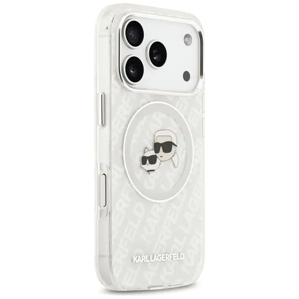 Case Karl Lagerfeld IML Glitter Karl & Choupette Heads Logo MagSafe for iPhone 17 Pro gray