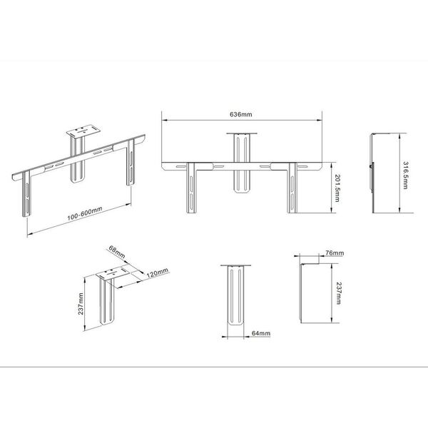 Πολυβραχίονες M Universal Camera Holder 55"-110", Ράφι, Μαύρο, Ατσάλι, 2 kg, Τοίχος, 2.79 m (110")