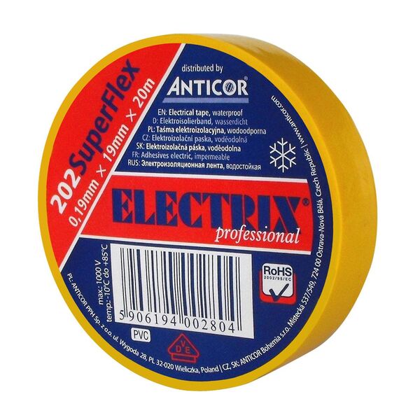 Anticor Taśma elektroizolacyjna PCW 202 SUPERFLE 19mm 20m żółta
