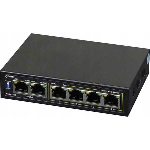 S64WP PULSAR Switch PoE 6-portowy Fast Ethernet, 4x PoE (brak zasilacza w komplecie)