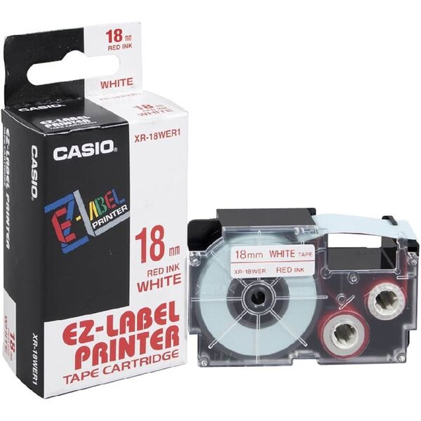 Casio Casio αυθεντική ταινία για εκτυπωτές ετικετών, Casio, XR 18 WER1, κόκκινη εκτύπωση/λευκό υπόστρωμα, όχι, 8m, 18mm - XR 18 WER1