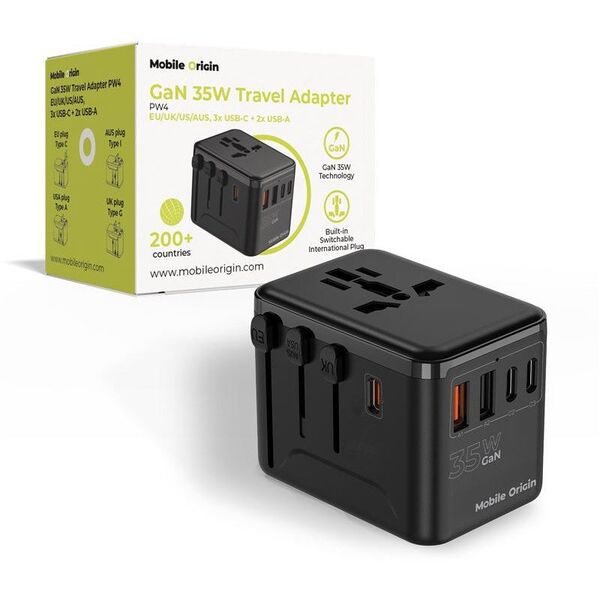 Mobile Origin GaN 35W Travel Adapter PW4 EU/UK/US/AUS, 3x USB-C + 2x USB-A 