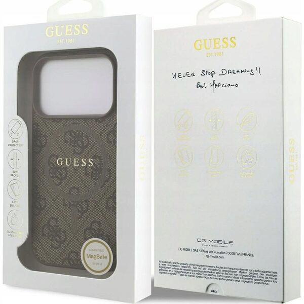 GUESS futerał do IPHONE 17 Pro kompatybilny z MagSafe GUHMP17LG4GFRW (PU 4G Ring Classic Logo) brązowy