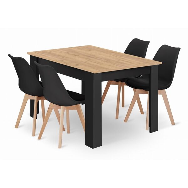 Stół NP 120x80 Artisan nogi czarne + 4 krzesła MARK czarne nogi naturalne