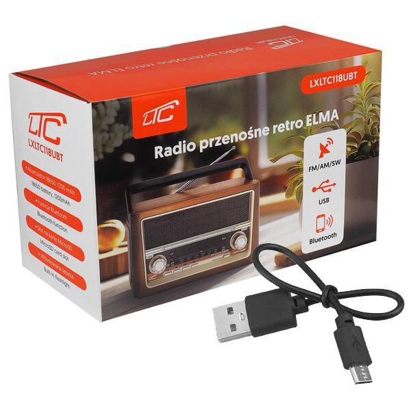Radio przenośne LTC ELMA RETRO Bluetooth USB latarka