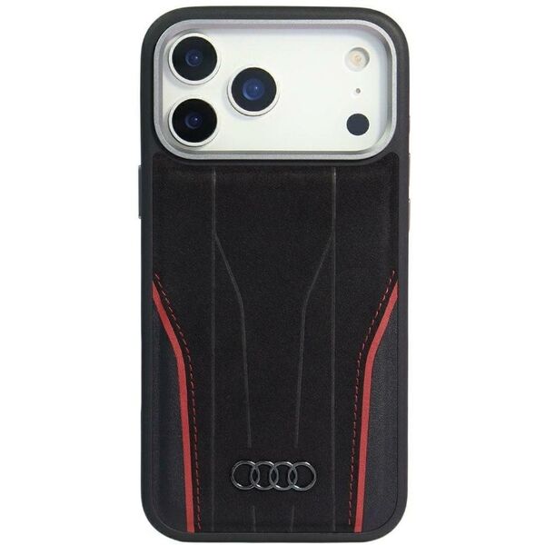 Case Audi R8 Genuine Leather MagSafe for iPhone 17 Pro black-red