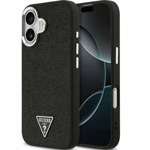 Etui Guess Glitter Triangle Logo MagSafe do iPhone 17 - czarne