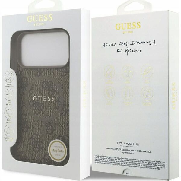 Etui Guess 4G Ring Classic Logo MagSafe do iPhone 17 Pro Max, brązowe