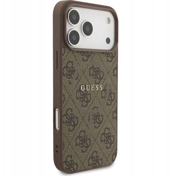 Etui Guess 4G Ring Classic Logo MagSafe do iPhone 17 Pro Max, brązowe