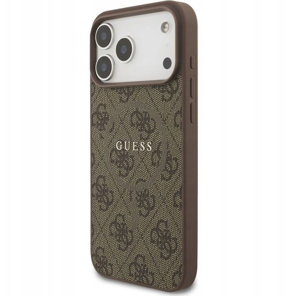 Etui Guess 4G Ring Classic Logo MagSafe do iPhone 17 Pro Max, brązowe