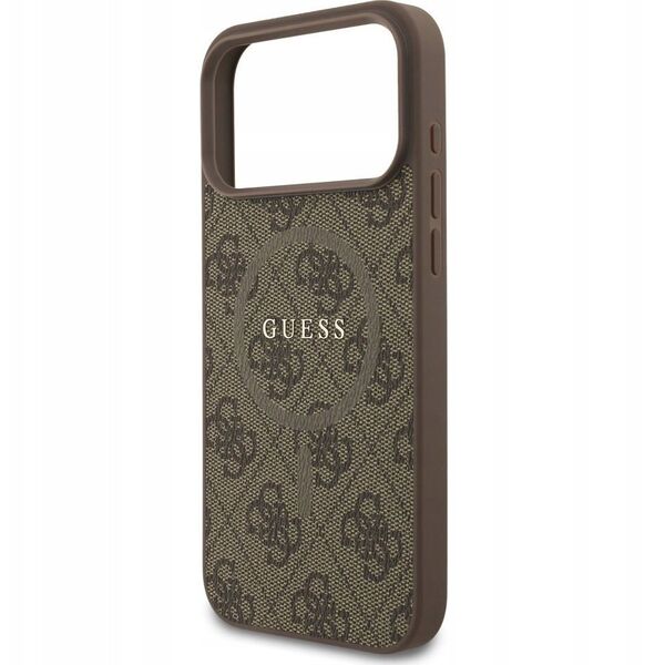 Etui Guess 4G Ring Classic Logo MagSafe do iPhone 17 Pro Max, brązowe