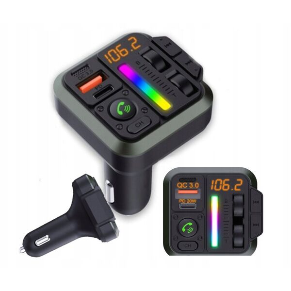 TRANSMITER CAR  LTCFM MP3 BLUETOOTH PHONE CALL 5.3 DC12-24V/USBQC3,0+PD20W