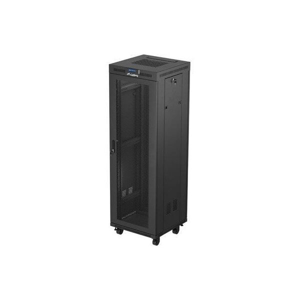 Szafa instalacyjna rack stojąca 19" 37U 600X600 czarna drzwi perforowane LCD LANBERG (flat pack)