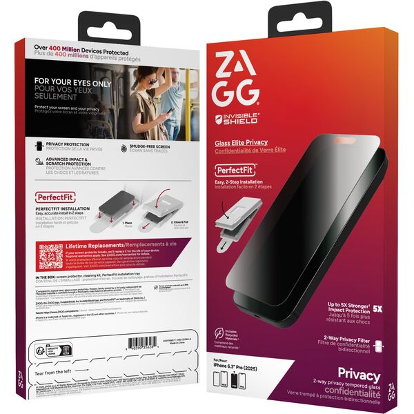 ZAGG Invisibleshield Glass Elite Privacy - prywatyzujące szkło ochronne do iPhone 17 Pro