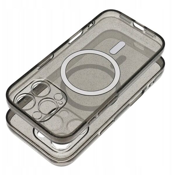 Θήκη CLEAR MAG COVER με προστασία κάμερας συμβατή με MagSafe για IPHONE 15 Pro black glitter
