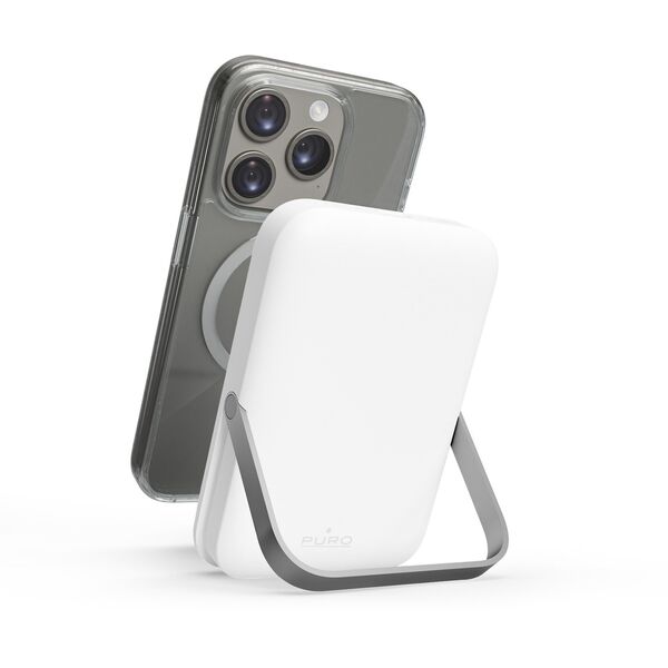PURO Stand Power Mag, 5000 mAh, Lithium Polymer (LiPo), Wireless charging, 5 V, Silver, White