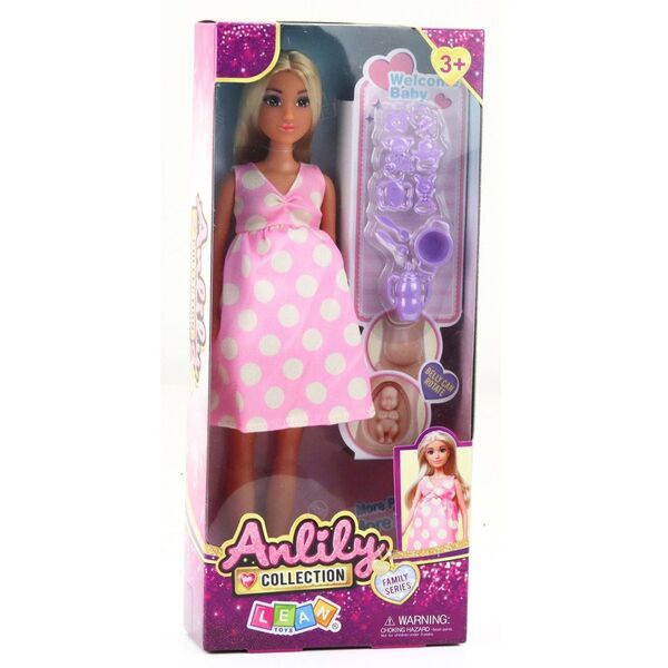 Lalka Anlily W Ciąży Sukienka W Kropki Akcesoria Dziecko LEAN Toys
