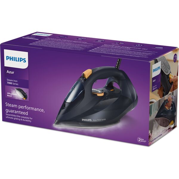 Philips σειρά 7000 DST7060/21, Σίδερο ατμού, Πλάκα SteamGlide Elite, 2 μ, 250 γρ/λεπτό, Μπλε, Κίτρινο, 50 γρ/λεπτό