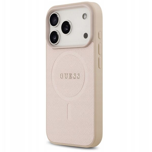 Etui Guess Saffiano Classic Logo MagSafe do iPhone 17 Pro różowy