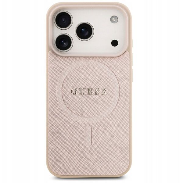 Etui Guess Saffiano Classic Logo MagSafe do iPhone 17 Pro różowy