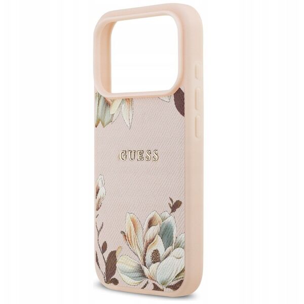 Etui Guess Grained Flowers Classic Logo MagSafe do iPhone 17 Pro różowy