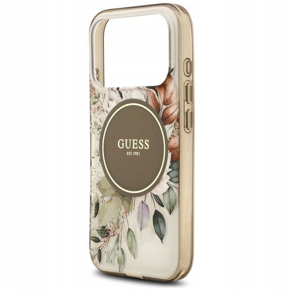 Etui Guess IML Flower & Tonal Circle MagSafe do iPhone 17 Pro brązowy