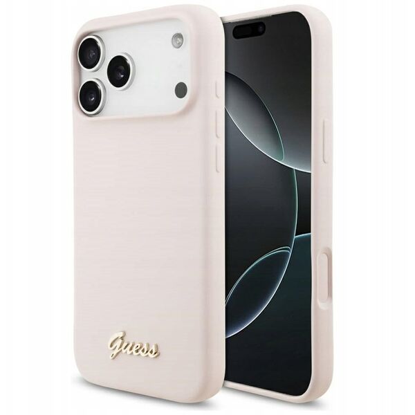 Etui Guess Silicone Script Metal Logo MagSafe do iPhone 17 Pro Max różowy