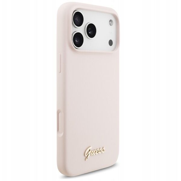 Etui Guess Silicone Script Metal Logo MagSafe do iPhone 17 Pro Max różowy