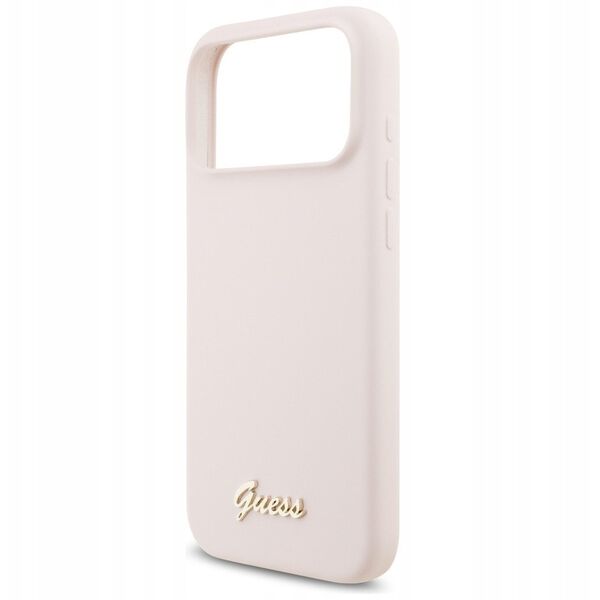 Etui Guess Silicone Script Metal Logo MagSafe do iPhone 17 Pro Max różowy