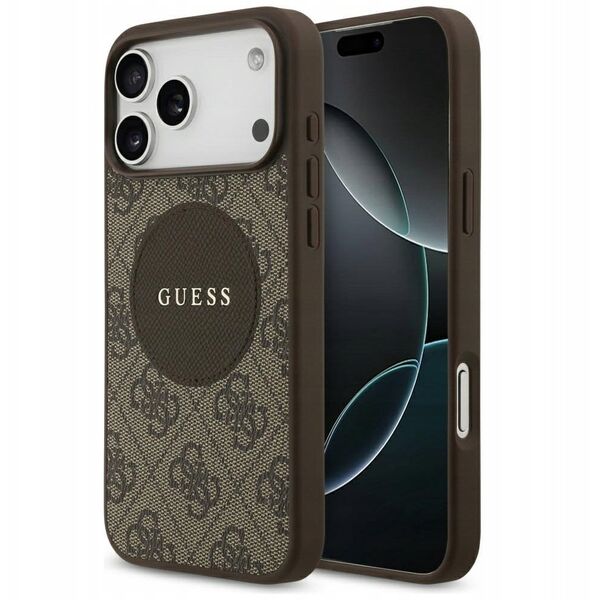 Etui Guess 4G Circle Classic Logo MagSafe do iPhone 17 Pro Max brązowy