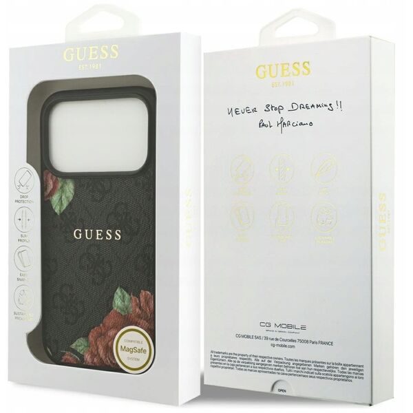 Etui Guess 4G Flowers Print MagSafe do iPhone 17 Pro Max czarny