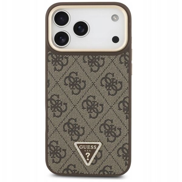 Etui Guess 4G Triangle Logo MagSafe do iPhone 17 Pro Max brązowy złoty
