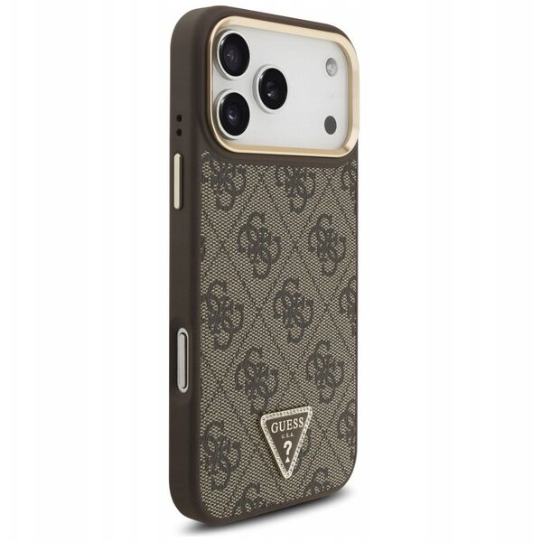 Etui Guess 4G Triangle Logo MagSafe do iPhone 17 Pro Max brązowy złoty