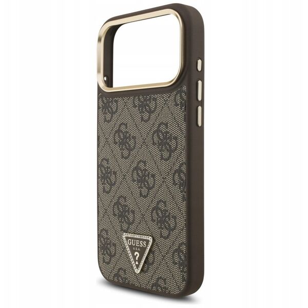 Etui Guess 4G Triangle Logo MagSafe do iPhone 17 Pro Max brązowy złoty